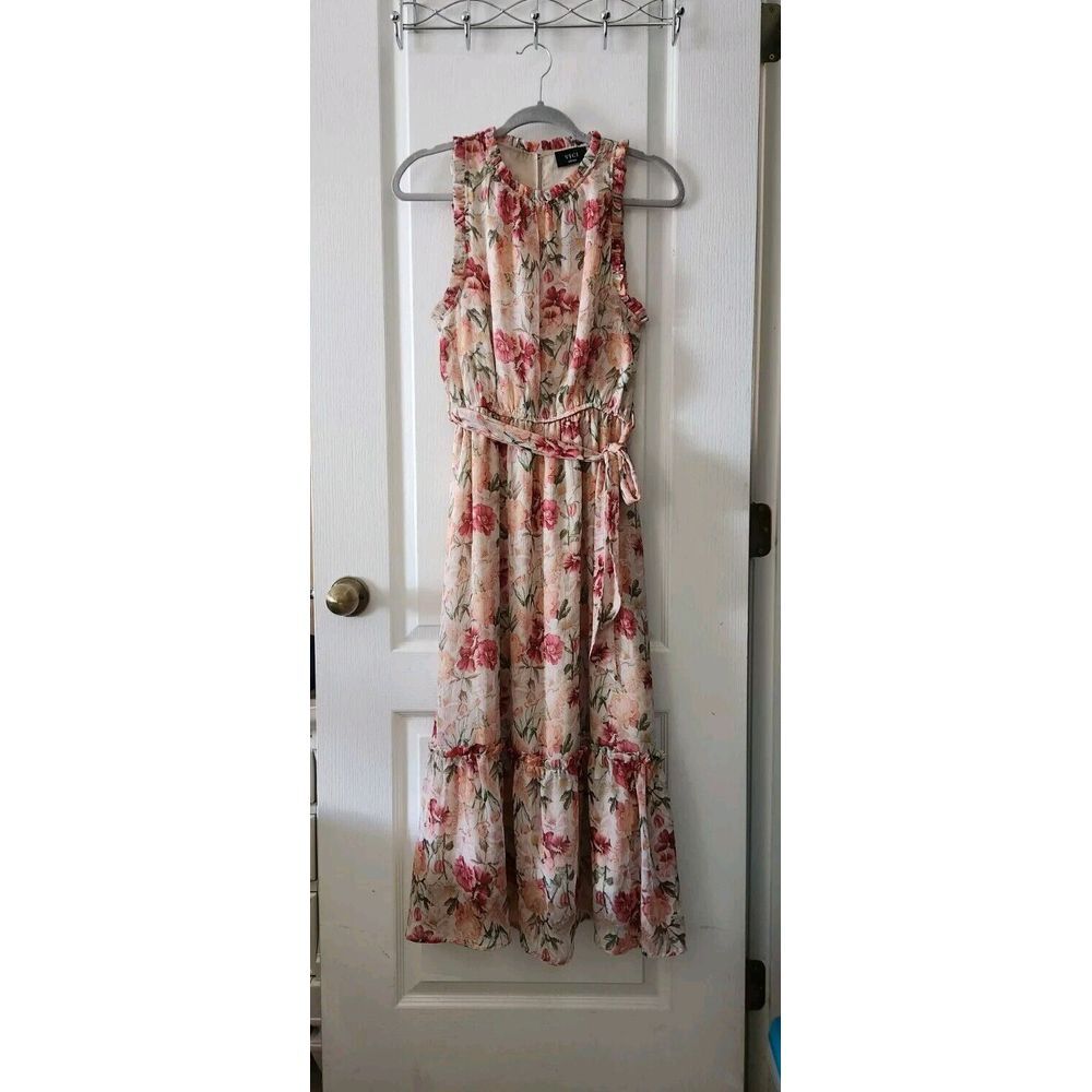 Vici Womens Tie Top Floral Belted Maxi Dress Sleeveless Sise S Coquette